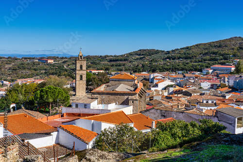 Montanchez with the church of St Matthew, San Mateo in Extremadura. Spain. photo