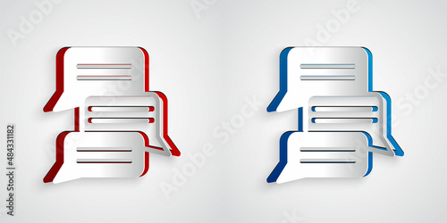 Paper cut Online psychological counseling distance icon isolated on grey background. Psychotherapy, psychological help, psychiatrist online consulting. Paper art style. Vector