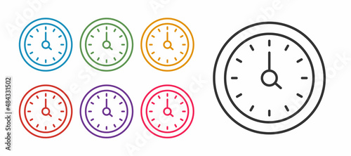 Set line Clock icon isolated on white background. Time symbol. Set icons colorful. Vector