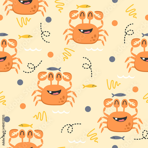 Cute crab cartoon pattern background