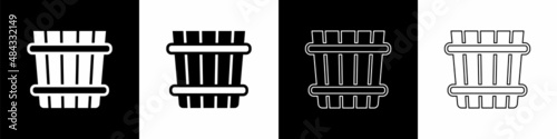 Set Sauna bucket icon isolated on black and white background. Vector