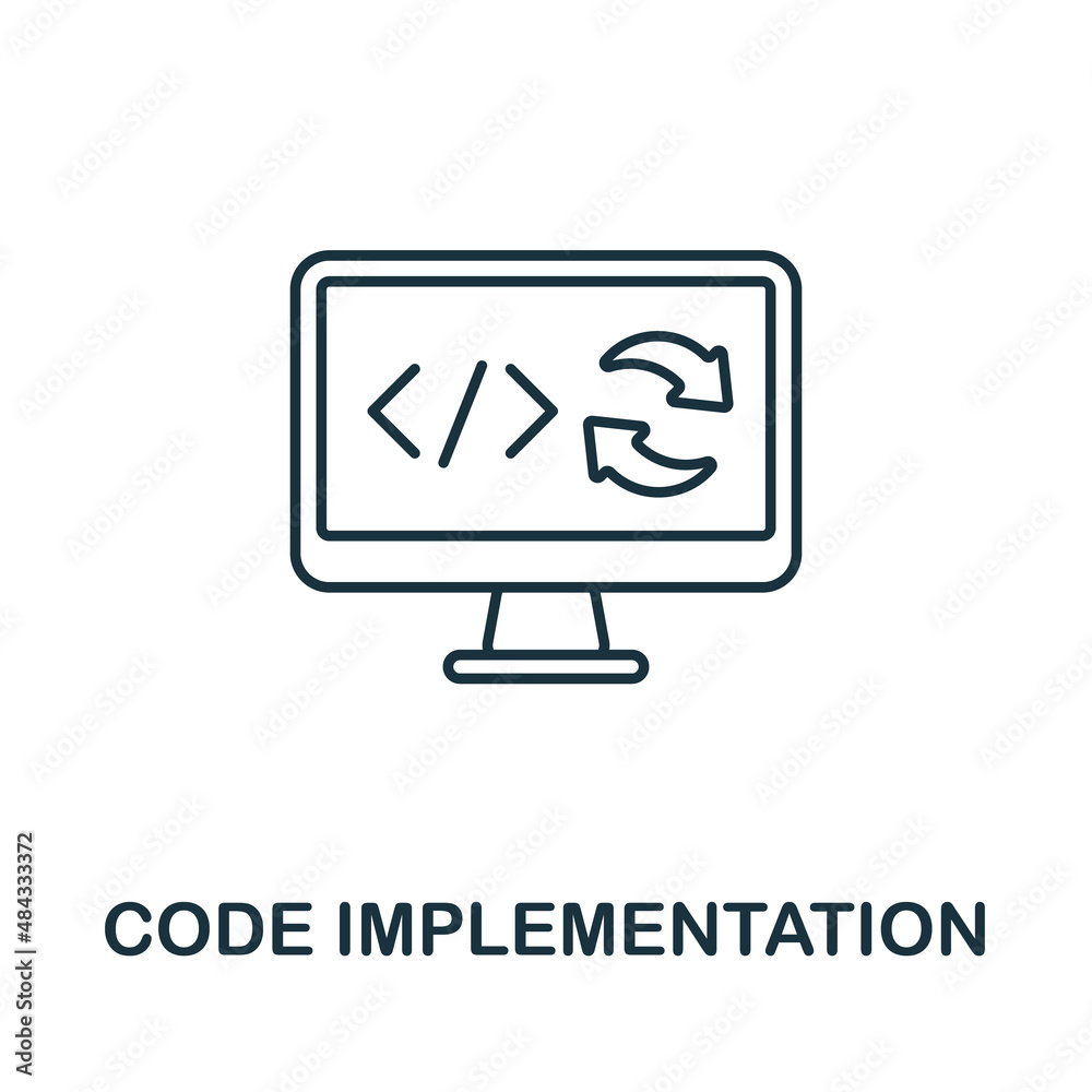 Code Implementation icon. Line element from production management collection. Linear Code Implementation icon sign for web design, infographics and more. Code Implementation icon. Line element from production management collection. Linear Code Implementation icon sign for web design, infographics and more.
