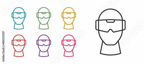 Set line Virtual reality glasses icon isolated on white background. Stereoscopic 3d vr mask. Optical head mounted display. Set icons colorful. Vector