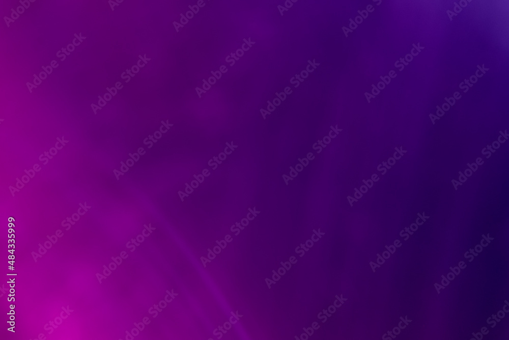 Fototapeta premium Lens flare overlay. Blur neon rays. Bokeh light leak texture. Defocused ultraviolet pink purple color glow on dark abstract empty space background.