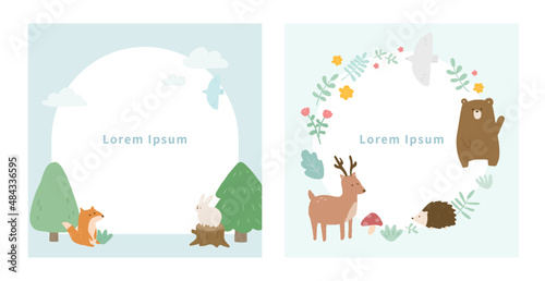 Background of forest animal and plants. Design for card, banner, poster, cover.