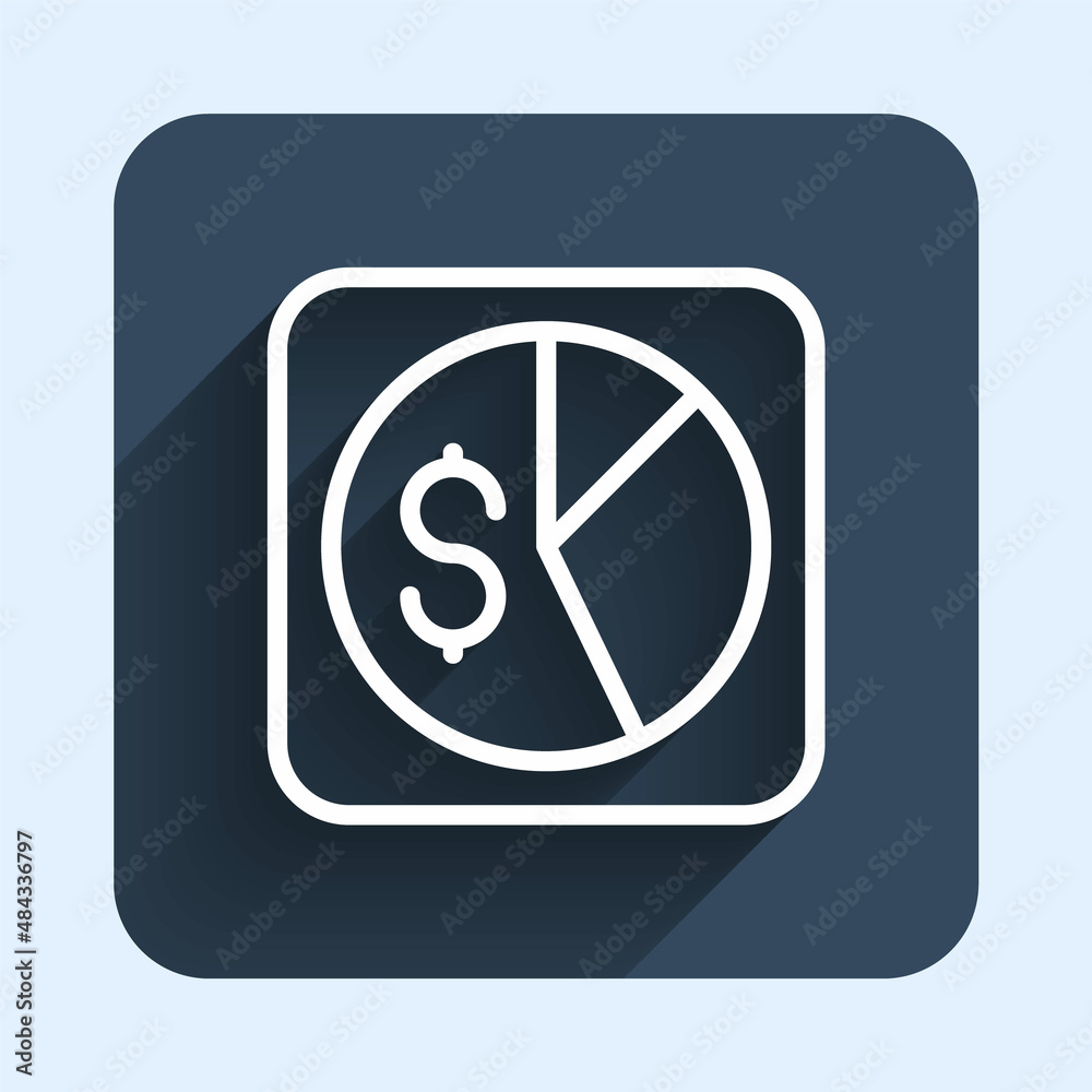 White line Market analysis icon isolated with long shadow background. Report text file icon. Accounting sign. Audit, analysis, planning. Blue square button. Vector White line Market analysis icon isolated with long shadow background. Report text file icon. Accounting sign. Audit, analysis, planning. Blue square button. Vector