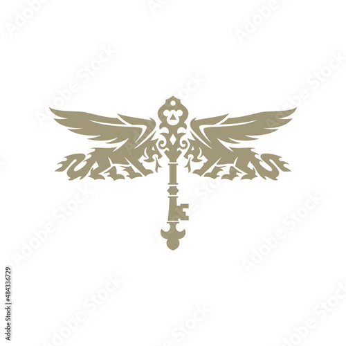 Dragonfly with Lion and Gold Key Logo