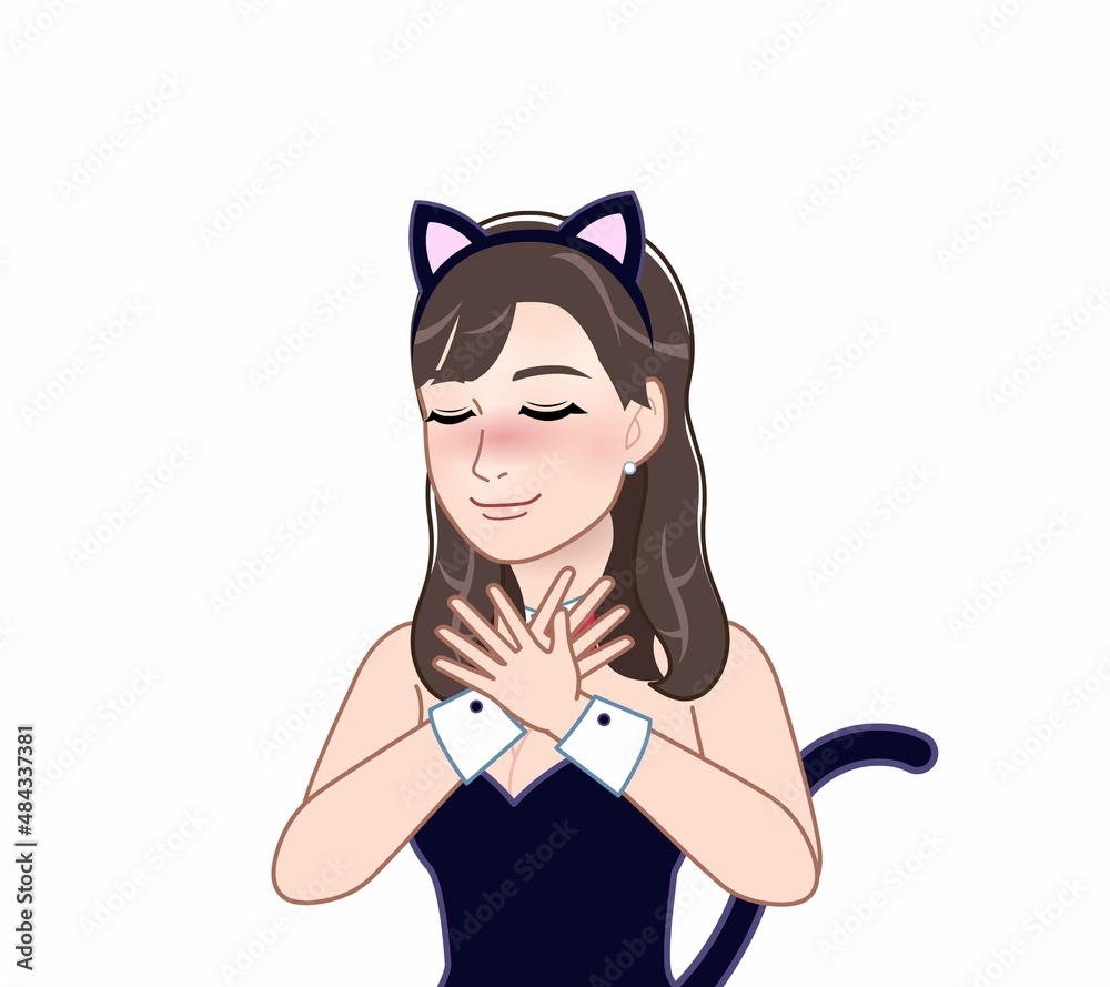 猫の格好をした若い女性