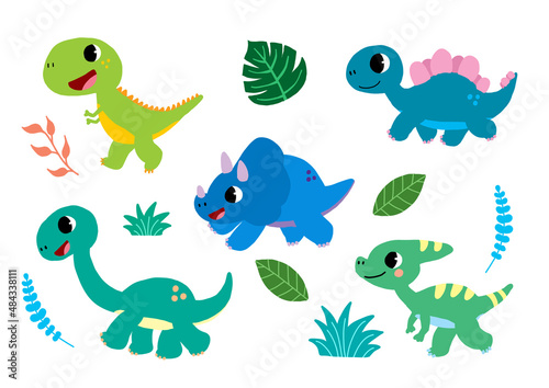 Set of cute dinosaurs cartoon 