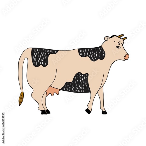 Cow silhouette made of multi-colored segments. Farm illustration.