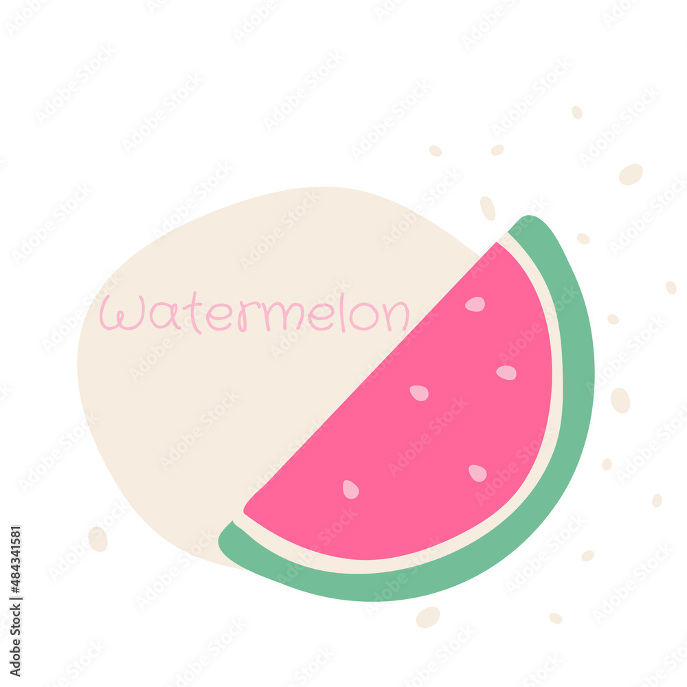 Flat watermelon hand drawn vector illustration. Ripe fruit, juicy organic food abstract drawing isolated on pastel beige background. Trendy home decor. Modern color print
Flat watermelon hand drawn vector illustration. Ripe fruit, juicy organic food abstract drawing isolated on pastel beige background. Trendy home decor. Modern color print
