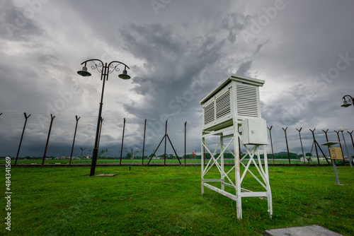 Cloudy cloud over stevenson screen on meteorology farm in Butterworth, Penang Malaysia Station