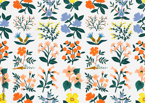 Japanese Cute Wildflower Motif Vector Seamless Pattern