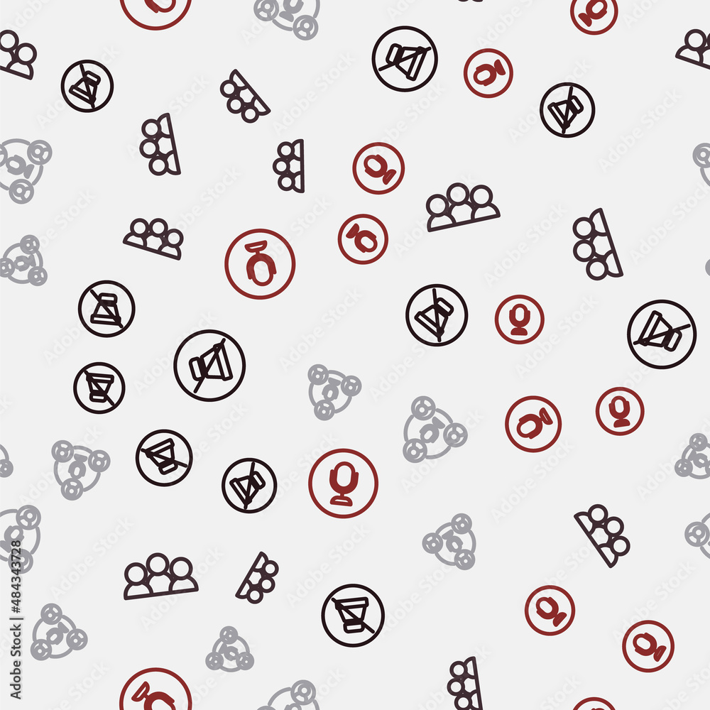 Set line Mute microphone, Meeting, and Microphone on seamless pattern. Vector