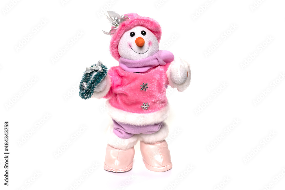 Snowman toy on white background. Christmas and New Year celebration Snowman toy on white background. Christmas and New Year celebration