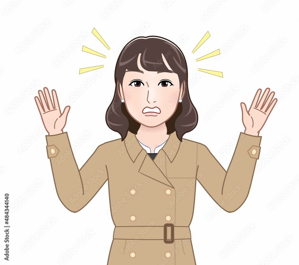 トレンチコートを着た若い女性