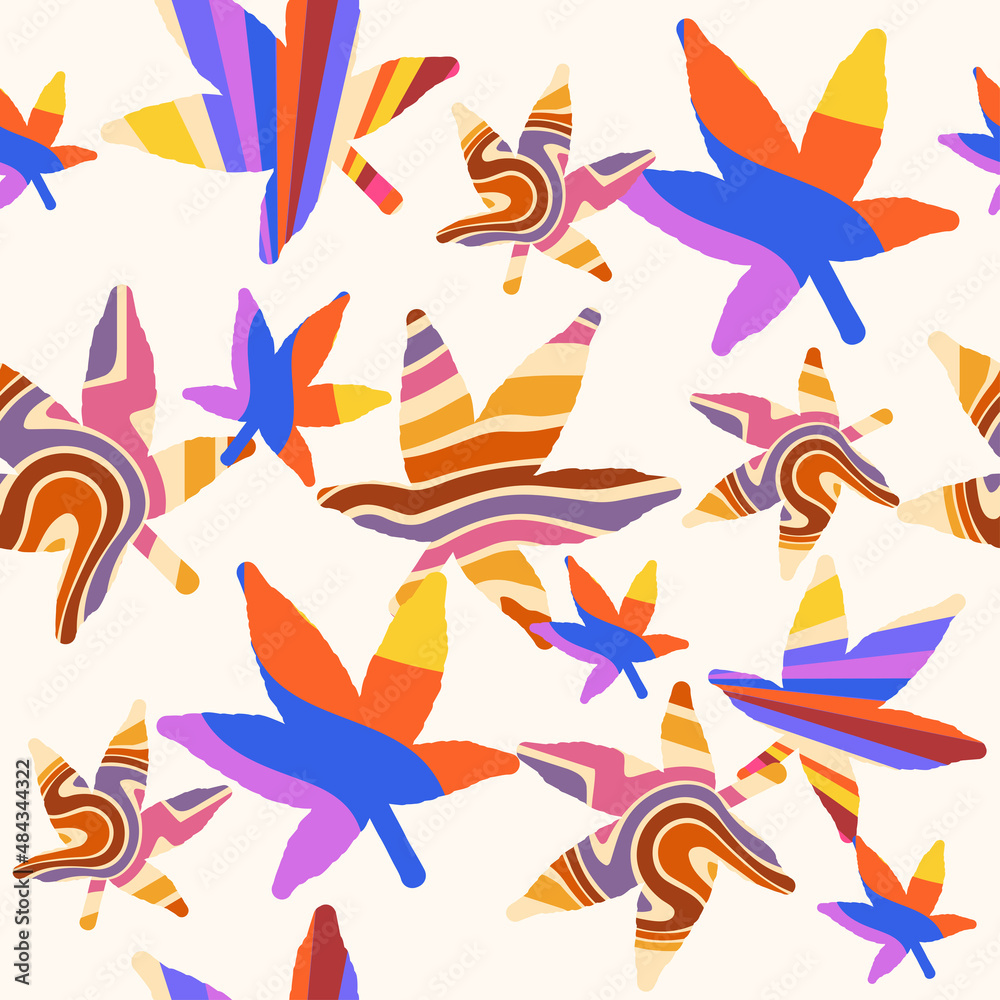Rainbow cannabis leaves seamless pattern. Vector illustration. Legalization concept Rainbow cannabis leaves seamless pattern. Vector illustration. Legalization concept