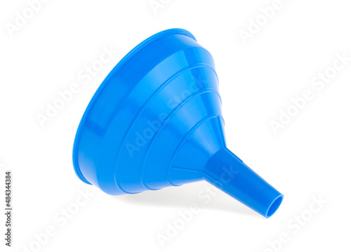 blue plastic funnel isolated on white background