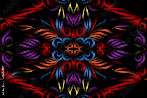 colourful caleidoscope classic gradient flower art pattern of traditional tenun batik ethnic dayak ornament for wallpaper ads background sticker or clothing