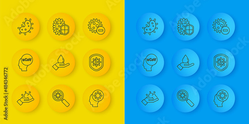 Set line Washing hands with soap, Corona virus 2019-nCoV, Human, Shield protecting from, Virus, Negative and icon. Vector