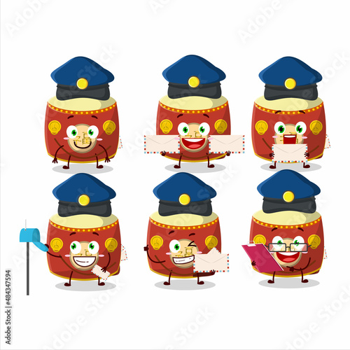 A picture of cheerful red chinese drum postman cartoon design concept