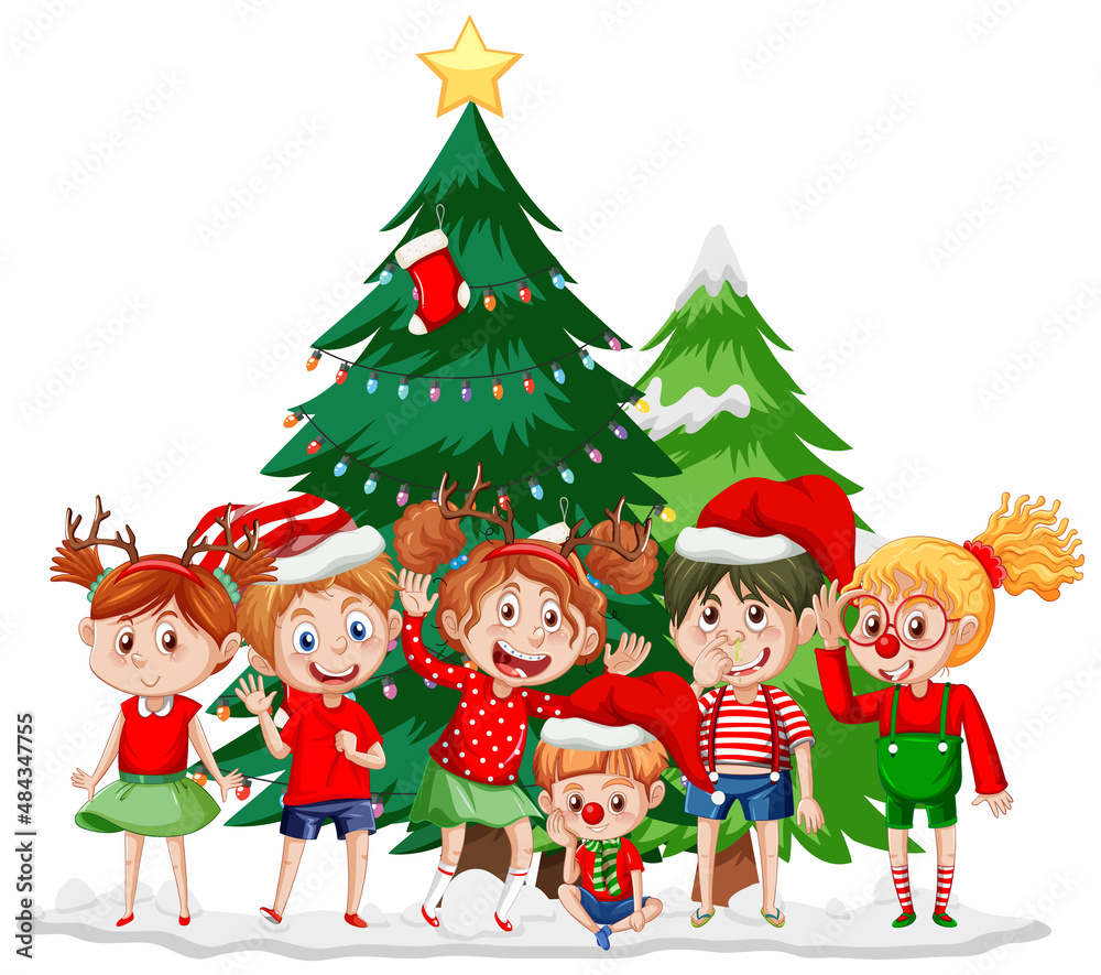 Christmas season with children and Christmas trees Christmas season with children and Christmas trees