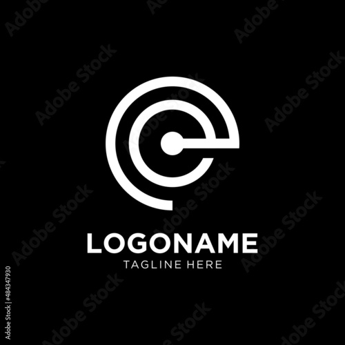 Letter E logo wifi signal designs template. Black background.