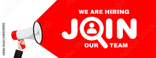 We are hiring, join our team . Loudspeaker in hand illustration