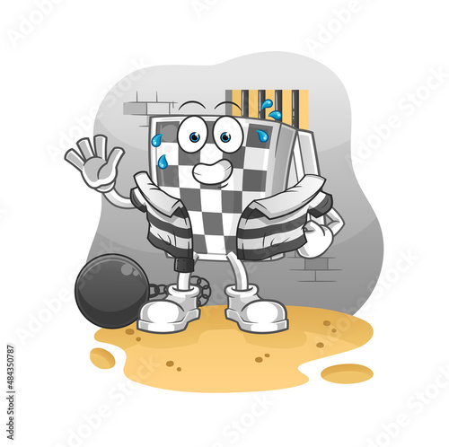 chessboard criminal in jail. cartoon character