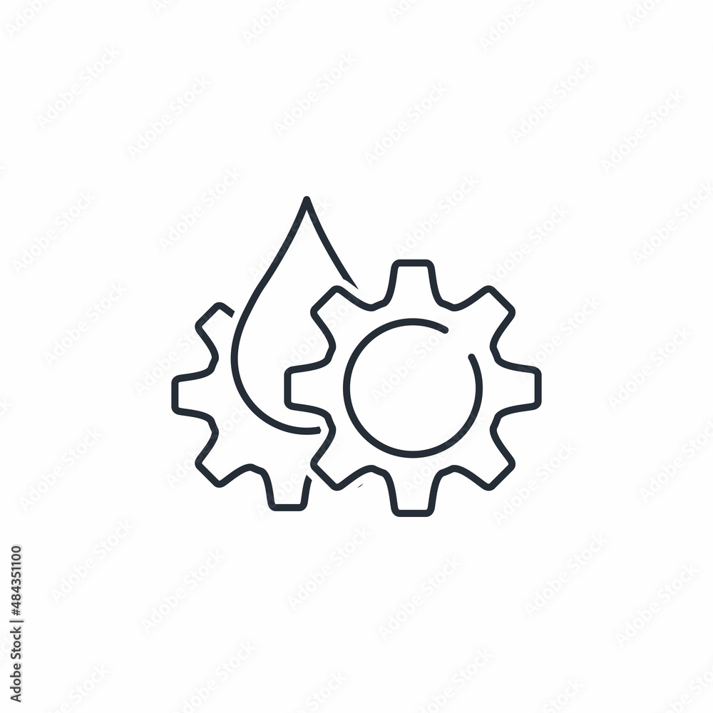 Lubrication in the mechanism. Well-established process. Vector linear icon isolated on white background. Lubrication in the mechanism. Well-established process. Vector linear icon isolated on white background.