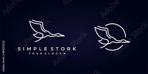 Outline Stork Crane Heron Minimal Simple Animal Fly Bird Wing Nature Silhouette Vector Logo Design