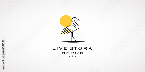 Outline Stork Crane Heron Minimal Simple Animal Fly Bird Wing Nature Silhouette Vector Logo Design