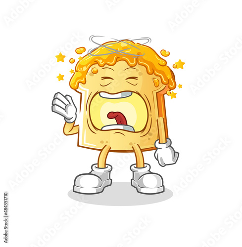 bread with honey yawn character. cartoon mascot vector
