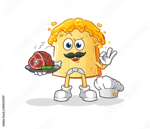 bread with honey chef with meat mascot. cartoon vector