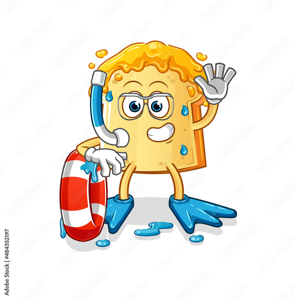 bread with honey swimmer with buoy mascot. cartoon vector