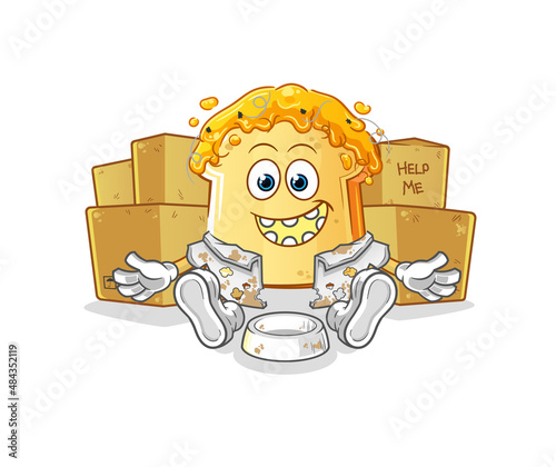 bread with honey homeless character. cartoon mascot vector