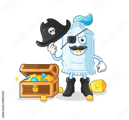 toothpaste pirate with treasure mascot. cartoon vector