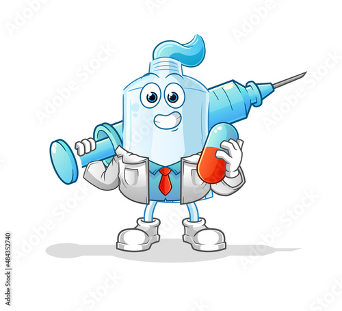 toothpaste doctor holding medichine and injection