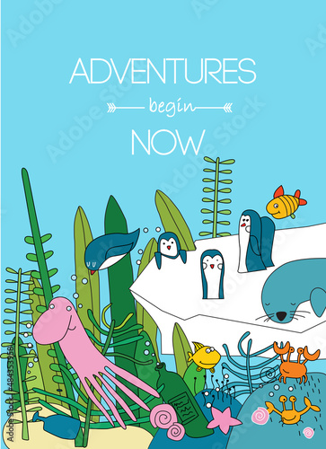 Print. Poster with the underwater world. 