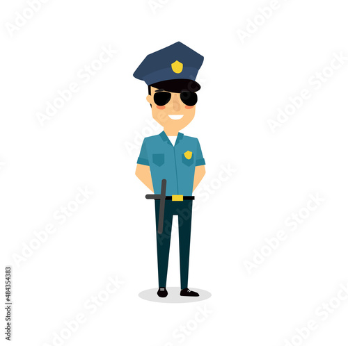 Print. Vector cartoon policeman. Men's profession
