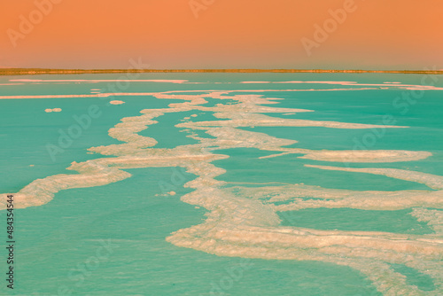 Texture of the Dead Sea. Salt coast. Israel
