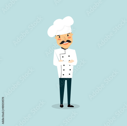 Print. Vector cartoon chef. Italian. Cheerful chef man 