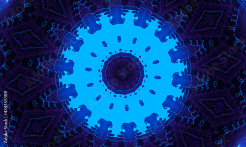 Neon cyan deep blue with purple shadow kaleidoscope