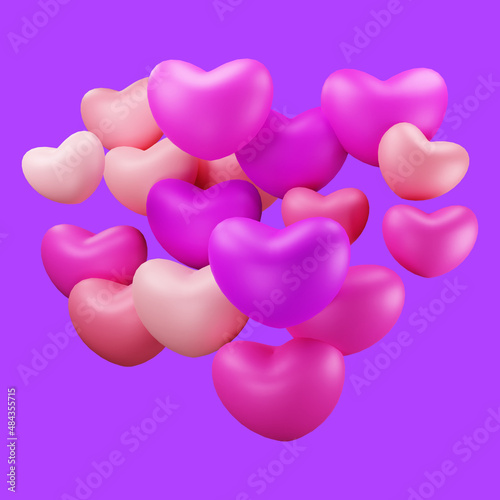 3d illustration of love concept with purple balloon