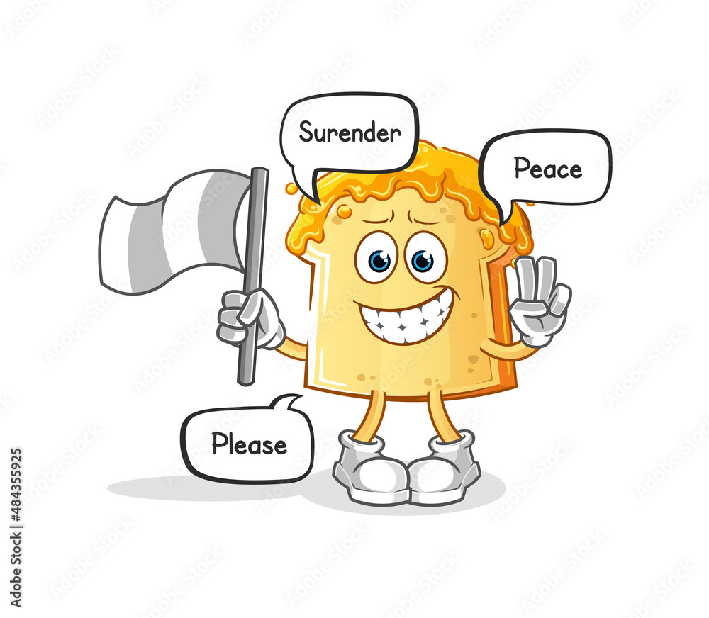 bread with honey hold surrender flag mascot. cartoon vector