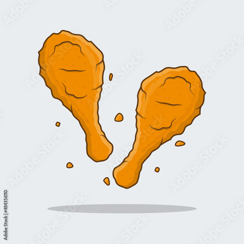Fried Chicken Crispy Vector Illustration. Fast Food Fried Drumpstick Flat Icon