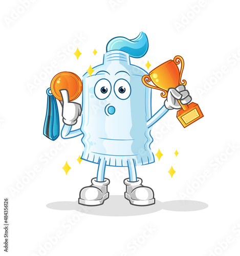 toothpaste winner with trophie. cartoon character