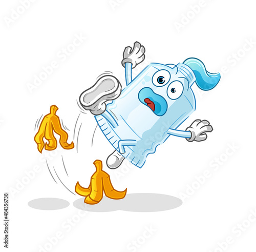 toothpaste slipped on banana. cartoon mascot vector