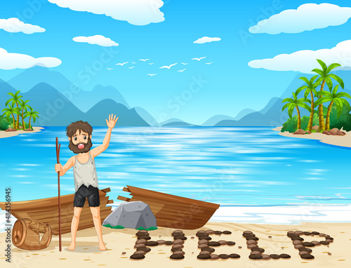 A man on deserted island isolated