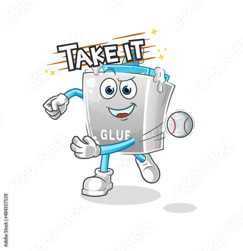 glue throwing baseball vector. cartoon character